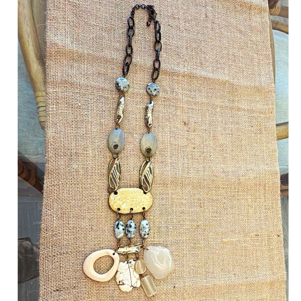 Chicos Gold Tone Bohemian Asymmetrical Charm Pendant Adjustable Link Necklace